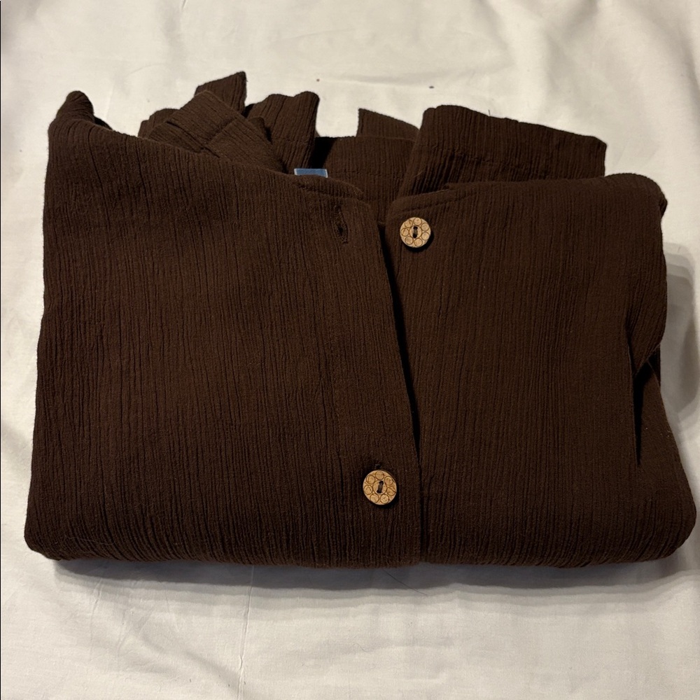 St.John's Bay Brown Ribbed Hooded Button Swim Cover Up SZ 3X Cotton Quiet Luxury - Picture 10 of 10